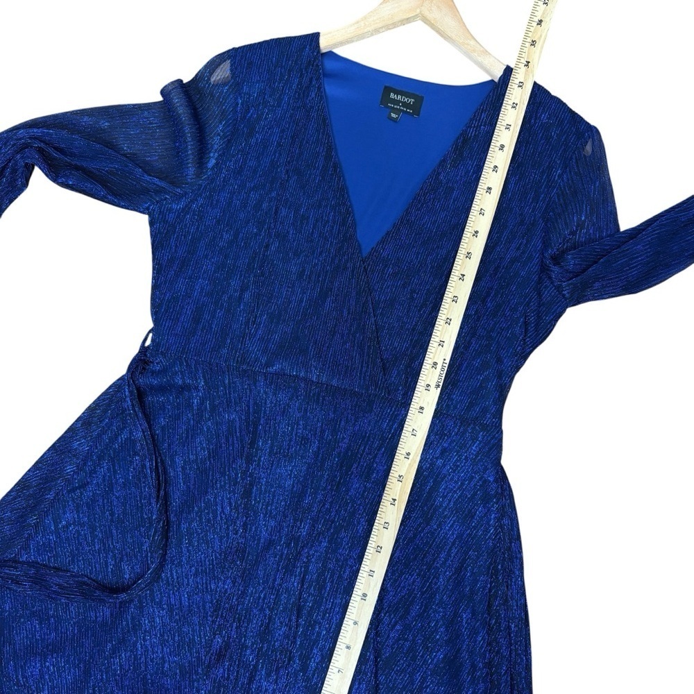Bardot Mini Dress Cocktail Metallic Navy XL US 10 Long Sleeve - Picture 11 of 15
